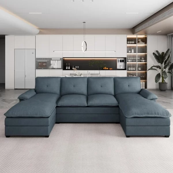 110" u shaped couch 4 seat sofas with double chaises, modern modular sectional sofa set for apartment furniture for apartment