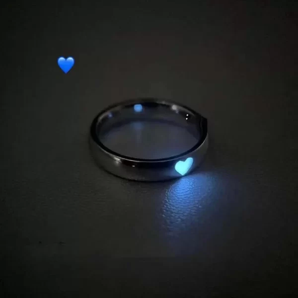 fashion blue love heart luminous ring for women men retro glow in dark silver color adjustable couple finger rings jewelry gift