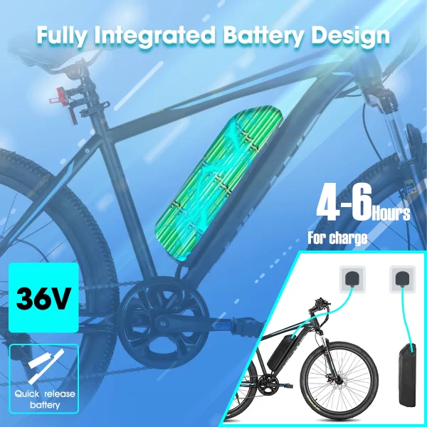 hiland electric bike for adults, 26 inch electric mountain bicycle with removable battery, 500w 36v motor, 7 speeds 20mph ebike