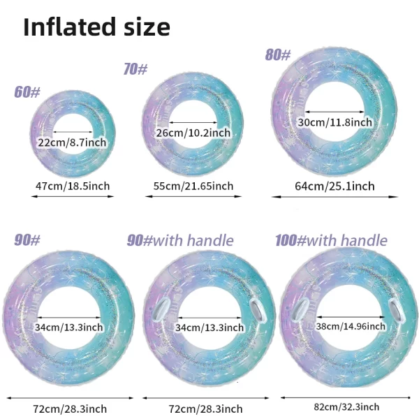 1pc thickened pvc inflatable swimming circle sequin starry sky swim ring