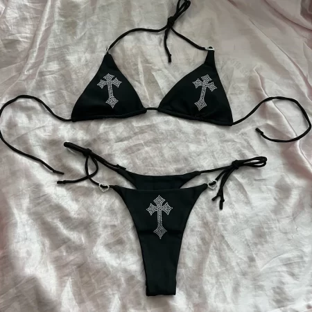 y2k sexy rhinestone cross bikini kawaii bikini gothic bikini swimsuit goth bathing suit summer holiday beachwear bra brief sets