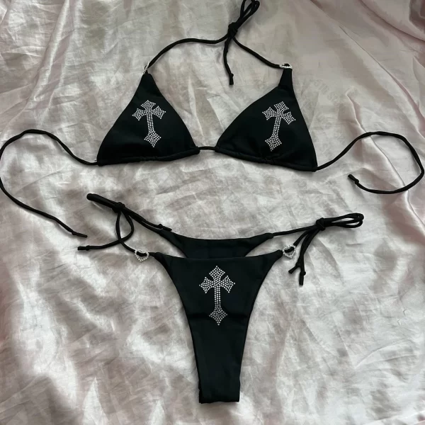 y2k sexy rhinestone cross bikini kawaii bikini gothic bikini swimsuit goth bathing suit summer holiday beachwear bra brief sets