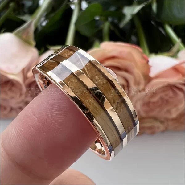 8mm men's women's ring tungsten wedding band couple's fashion jewelry whisky barrel wood inlay polished shiny comfort fit
