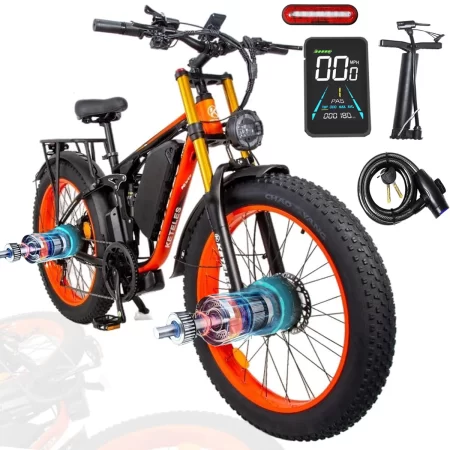 keteles k800 pro adult off road electric bicycle, 2000w/1000w motors, 23ah/ 17.5ah battery, 4.0'' fat tire full suspension ebike
