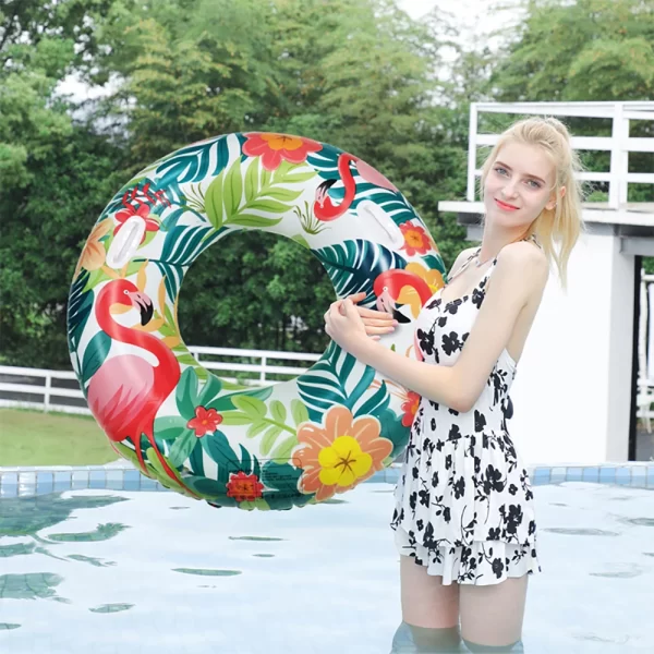 1 pc flamingo print swimming hoop underarm hoop inflatable floating hoop pvc thickened swimming hoop, suitable for pool beach