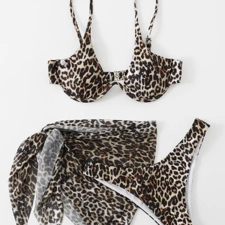 aotvotee sexy leopard print bikini short skirt 3 piece set women split swimsuit beach bikini 2025 new summer swimwear bikini set