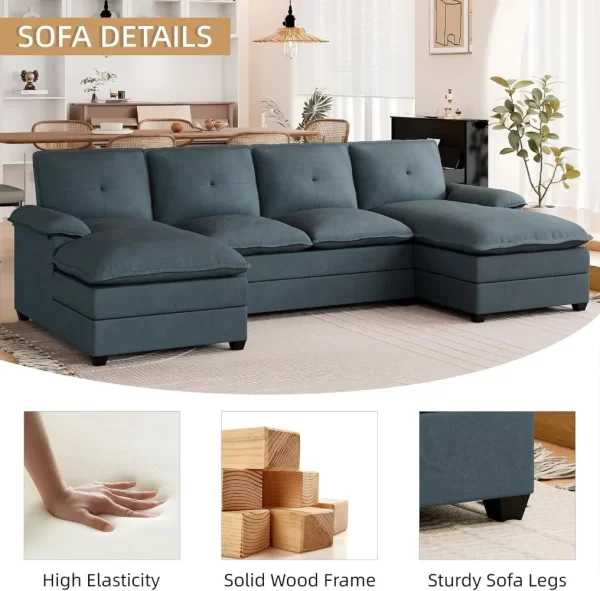 110" u shaped couch 4 seat sofas with double chaises, modern modular sectional sofa set for apartment furniture for apartment