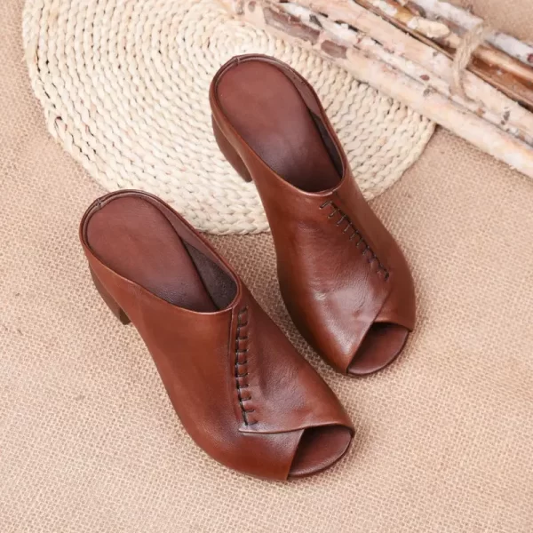 thick heeled soft leather outer slippers fish mouth comfortable versatile mid heeled women sandals women's mother's shoes women