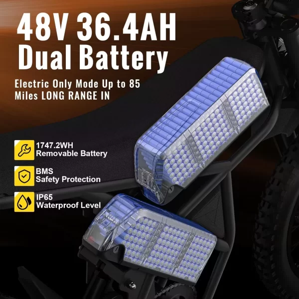 ebike gt73 2000w mountain off road electric motorcycle 25 inch tires 36.4ah dual battery ebike max 37 mph dual hydraulic brake s