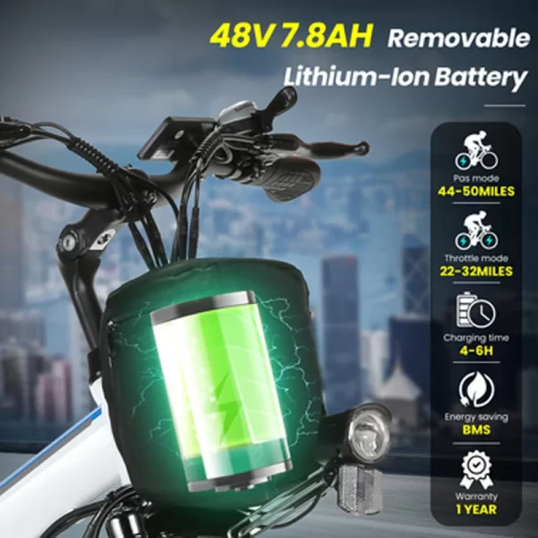 26" folding electric bike for adults, with 500w motor,48v 20mph removable battery, up to 50miles range, cruise control