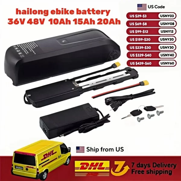 hailong ebike battery 36v 48v 10ah 15ah 20ah mountain bicycle 18650 electric bateria pack for bafang 1500w 1000w 750w 500w