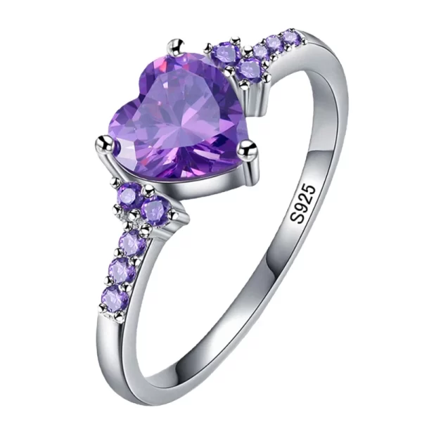luxury created amethyst ring fashion women wedding band jewelry cute heart purple crystl tibetan silver ring dropshipping