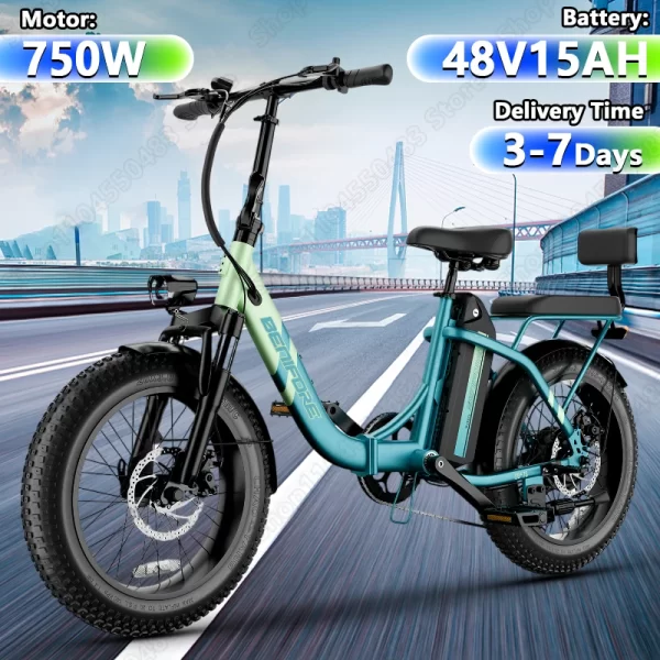 city e bike 750w motor 48v15ah battery with seat back + footrest electric bike 26*3.0 inch fat tire nfc unlock electric bicycle