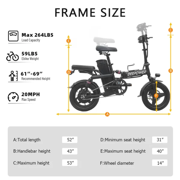 deepower k300 electric bike for adult, 21mph folding ebike, mini electric bicycle, 3 levels assist, multi shock ebike,400w motor