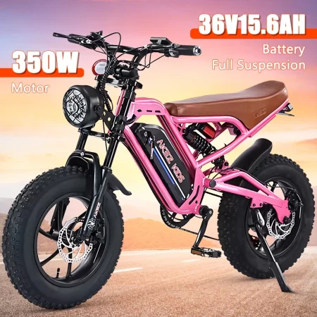 akez 16inch fat tire electric bike kids to ride 350w motor 36v 15.6ah battery full suspension retro electric mountain bicycle
