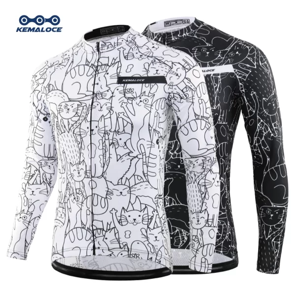 kemaloce cycling jersey long sleeves men&women white&black cartoon 2024 bicycle jersey team summer premium anti uv cycle clothes