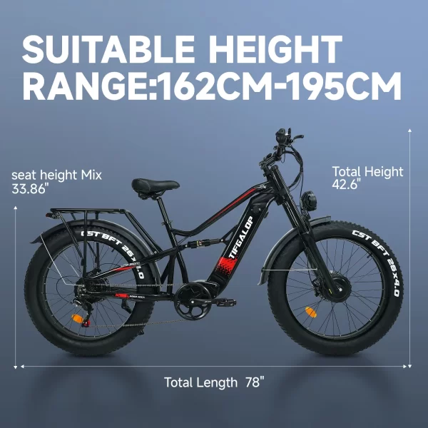 tifgalop es7 pro 3000w powerful electric bicycle top speed of 72km/h 26inch fat tire all terrain dual motor adult electric bike