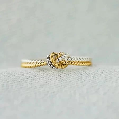 caoshi chic two tone style finger ring for women fashion knot shape jewelry female daily wearable versatile accessories gift