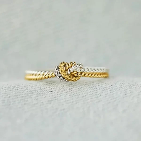 caoshi chic two tone style finger ring for women fashion knot shape jewelry female daily wearable versatile accessories gift