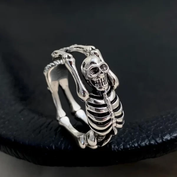 xiyanike vintage thai silver skull skeleton cuff finger rings for men women punk fashion new jewelry gift party anillos mujer