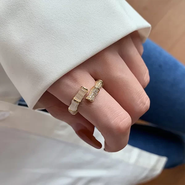 opals bamboo shape gold colour adjustable rings korean fashion jewelry party luxury accessory for woman‘s gift 2023 new design