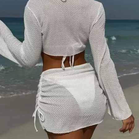 2025 new summer swimwear bikinis set sexy solid smock split bikini 4 piece set women swimsuit high waist beach backless bikini
