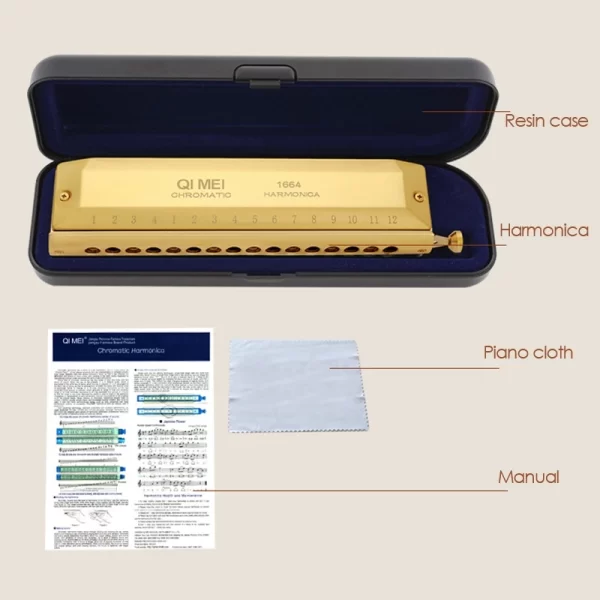 qi mei chromatic harmonica 16 hole 64 tone mouth organ instrumentos key of c professional musical instruments