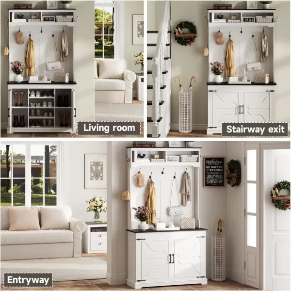 free delivery farmhouse narrow coat rack with shoe storage, 12 shoe cubbies&7 coat hooks,entryway furniture with hall tree new