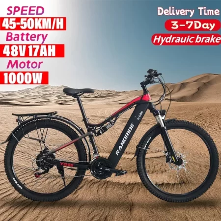 yg90 randride electric bicycle randride 1000w motor 48v17ah hydraulic brake ebike with full suspension 21 gears shift free rack