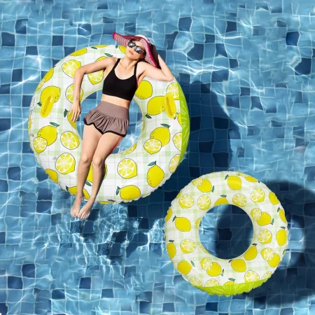 1 pc lemon print swimming hoop underarm hoop inflatable floating hoop pvc thickened swimming hoop, suitable for pool beach