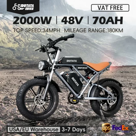idotata s7 electric bike for adults, 48v, 70ah, dual battery, 20inch, 4.0 fat tires,snow mountain e bike, 2000w electric bicycle
