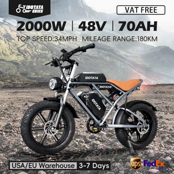 idotata s7 electric bike for adults, 48v, 70ah, dual battery, 20inch, 4.0 fat tires,snow mountain e bike, 2000w electric bicycle