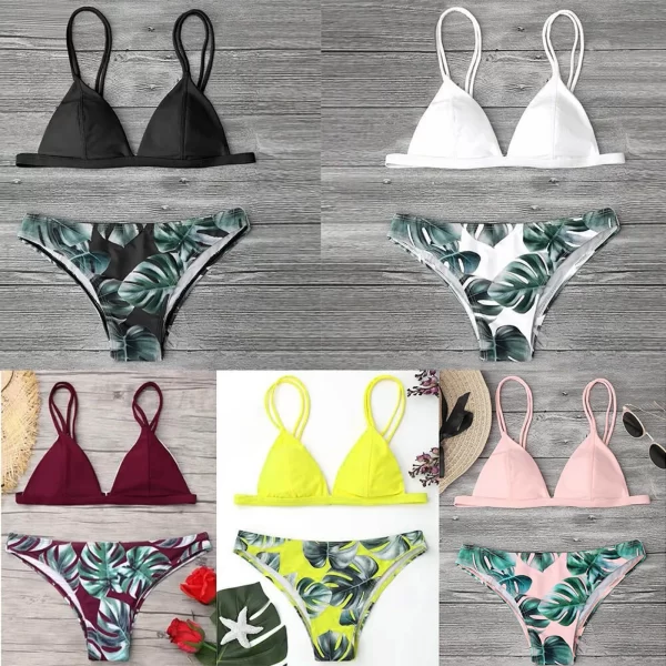 leaves print bikinis set for women swimwear 2024 padded push up beachwear bather bathing set beachwear summer bikini set femme