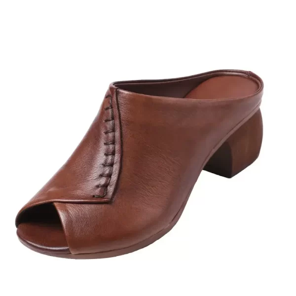 thick heeled soft leather outer slippers fish mouth comfortable versatile mid heeled women sandals women's mother's shoes women