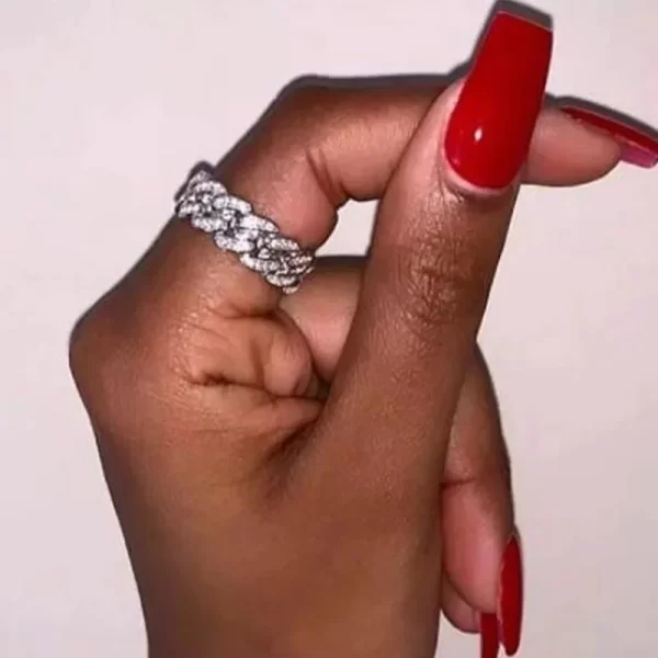 chic dazzling cuban link chain rings for women ice out micro pave zirconia tennis ring fashion accessories hiphop rock jewelry