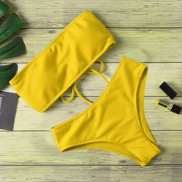 2024 new bikini high waist strapless sexy bikini women swimwear women fashion swimsuit padded bathing suit monokin pure color