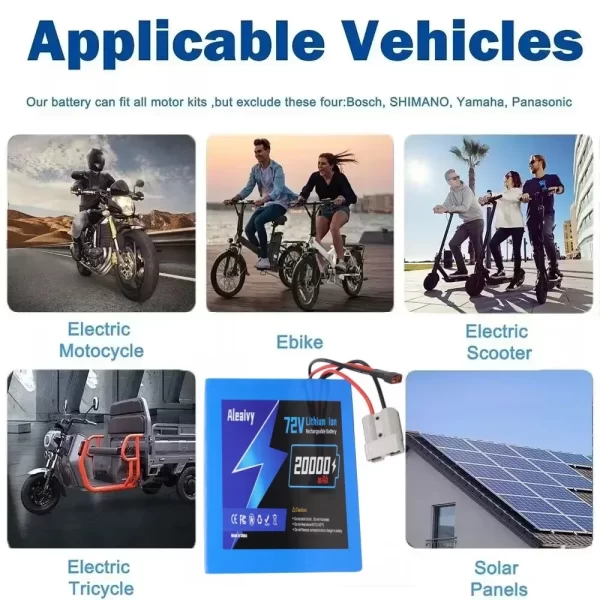 aleaviy 72v 20ah electric bike lithium battery pack 20000mah li ion ebike battery for bicycle scooter motorcycle with charger