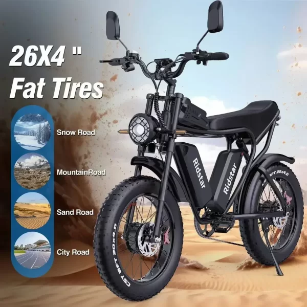 ridstar q20 52v40ah 2000w electric bike dual motor battery 20*4.0inch fat tire ebike mountain snow electric bicycle off road mtb