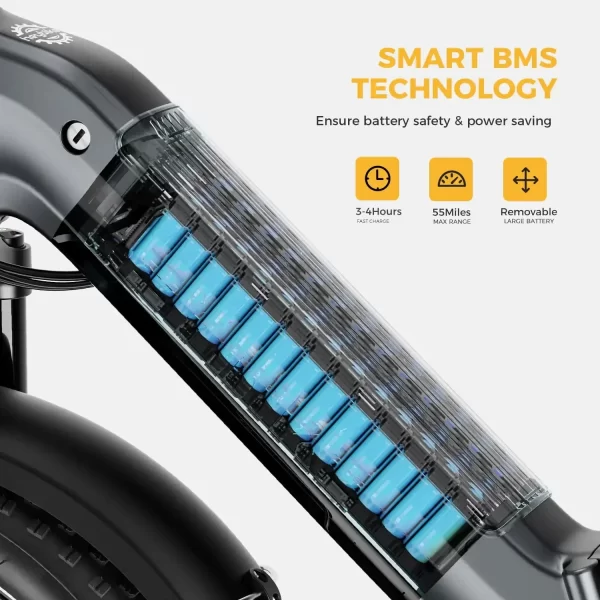 foldable adult electric bike, 48v 14.4ah removable battery, 20 inch x 4.0 fat tires, electric commuter bike for women and men