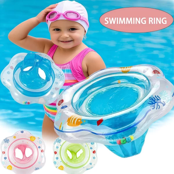 1 inflatable baby swim ring with double safety airbags and safety seat, pool bathtub accessory, blue, green, pink
