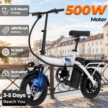 14 inch electric bike, easy to fold, adult commuter electric bike, 500w motor, removable battery, 20 mile maximum range