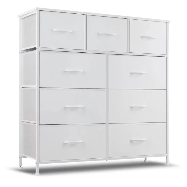 simenmax 9 drawers dresser for bedroom, tall fabric closet chests organizer tower furniture with wooden top metal frame