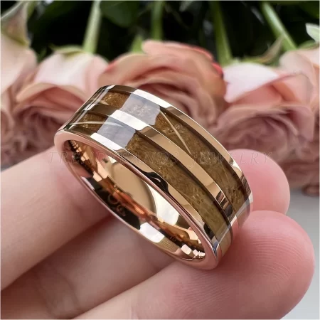 8mm men's women's ring tungsten wedding band couple's fashion jewelry whisky barrel wood inlay polished shiny comfort fit