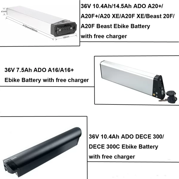 electric bike ado extra battery 36v 7.5ah 10.4ah 14.5ah for a16 a16+ a20+ a20f+ a20 xe a20f xe beast 20f dece 300 300c e bike