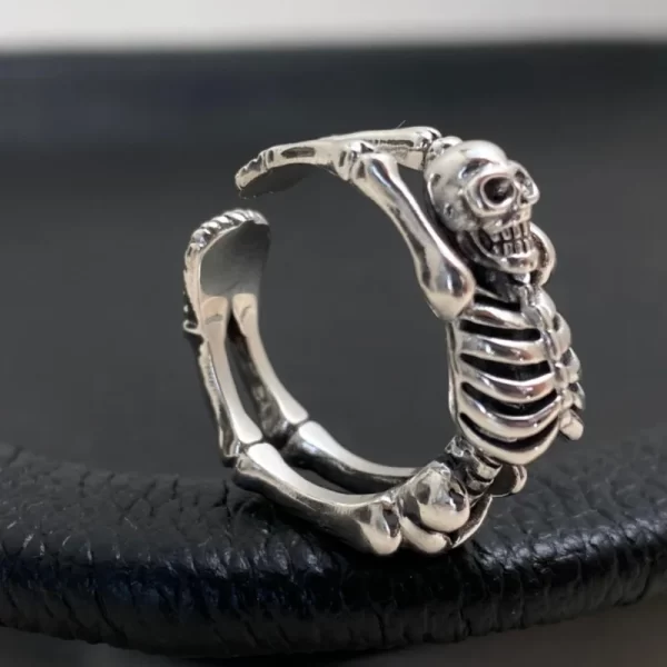 xiyanike vintage thai silver skull skeleton cuff finger rings for men women punk fashion new jewelry gift party anillos mujer