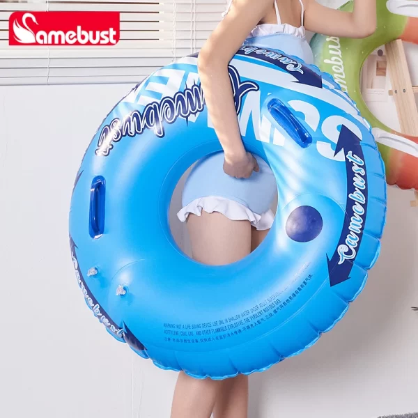 camebust double valves swim ring inflatable float tube water play toys for adult kids blue and yellow color 43in