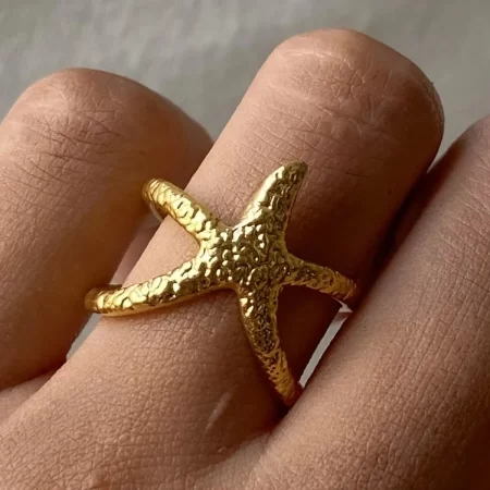 lats beach style stainless steel starfish open ring for women men metal waterproof fashion gold silver color jewelry gift