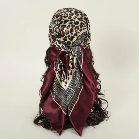90cm leopard print square scarf satin silk headband muslim woman hijab lady fashion hairwrap rock style headscarf islim turban