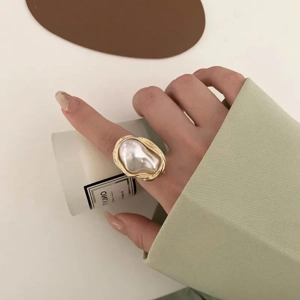 kotik new design starfish pearl ring shape gold color adjustable rings for women korean fashion jewelry party luxury accessory