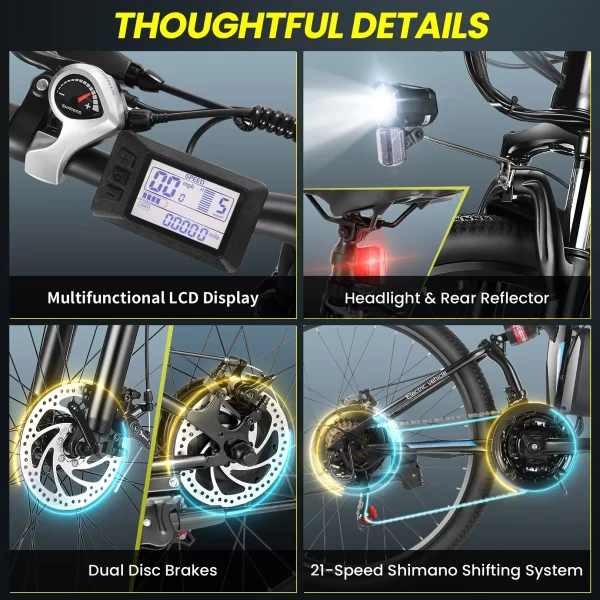 26" folding electric bike for adults, with 500w motor,48v 20mph removable battery, up to 50miles range, cruise control